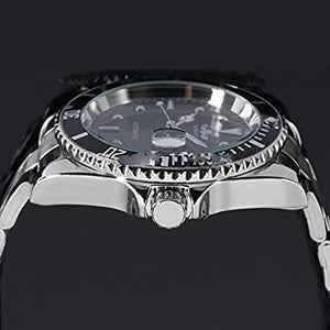 Luxury Men's Automatic Mechanical Watches Rotatable Bezel Full Steel Calendar Luminous Waterproof Watch (Silver Green)