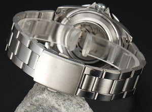 Luxury Men's Automatic Mechanical Watches Rotatable Bezel Full Steel Calendar Luminous Waterproof Watch (Silver Green)