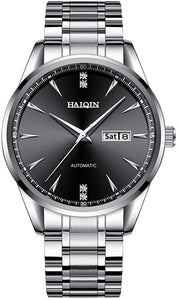 Men's Automatic Mechanical Watch Classic Automatic Winding Watch Silver Stainless Steel Luxury Dress Watch, Week, Date Visible Window