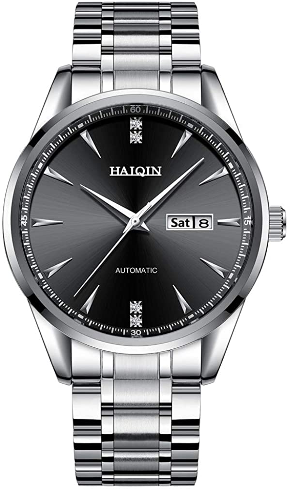 Men's Automatic Mechanical Watch Classic Automatic Winding Watch Silver Stainless Steel Luxury Dress Watch, Week, Date Visible Window