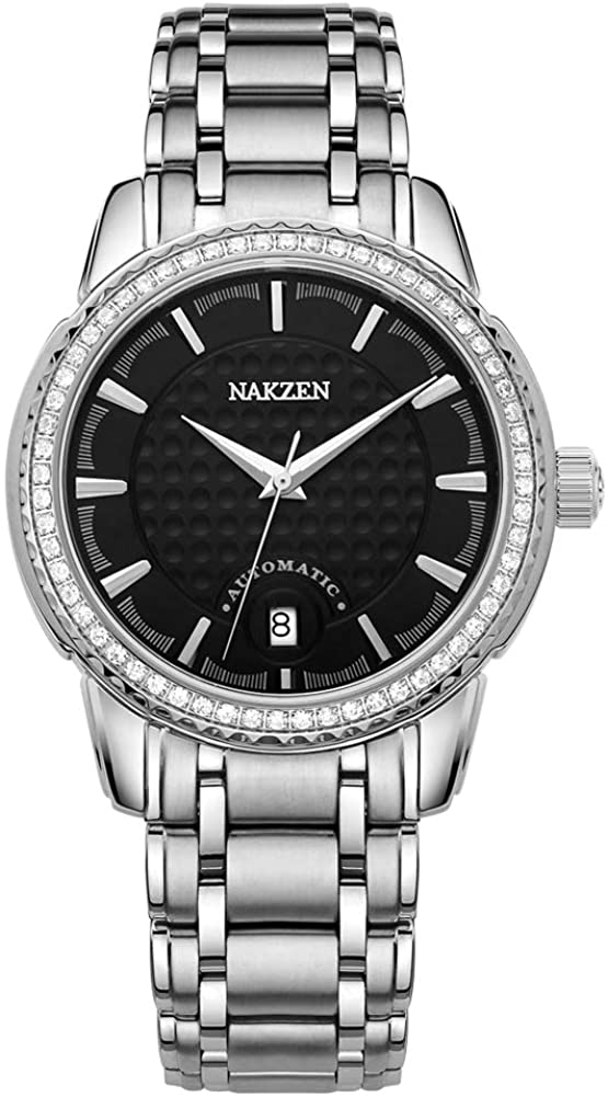 NAKZEN Mens Analog Mechanical Watches Carry Japanese Automatic Miyota 8215 Movement with Diamond Sapphire Steel Strap 50M Waterproof Wrist Watch for Men