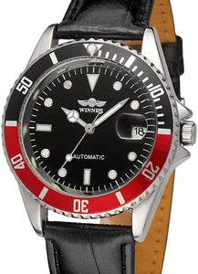 Men Automatic Mechanical Watches Winner Luxury Brand Full Steel Waterproof Mens Watches with Calendar (Leather/Black)