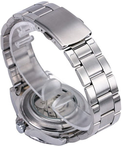 Luxury Men's Automatic Mechanical Watches Rotatable Bezel Full Steel Calendar Luminous Waterproof Watch (Silver Green)