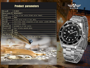 Luxury Men's Automatic Mechanical Watches Rotatable Bezel Full Steel Calendar Luminous Waterproof Watch (Silver Green)