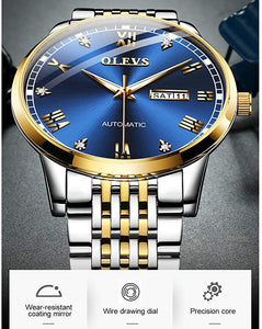OLEVS Automatic Mechanical Watch,Day Date Automatic Watch Men,Self Wind Men's Luminous Waterproof Stainless Steel Watch
