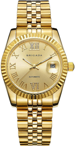 BRIGADA Swiss Watches Luxury Golden Watches for Men, Automatic Hollow Mechanical Men's Watch