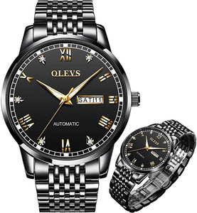 OLEVS Automatic Mechanical Watch,Day Date Automatic Watch Men,Self Wind Men's Luminous Waterproof Stainless Steel Watch