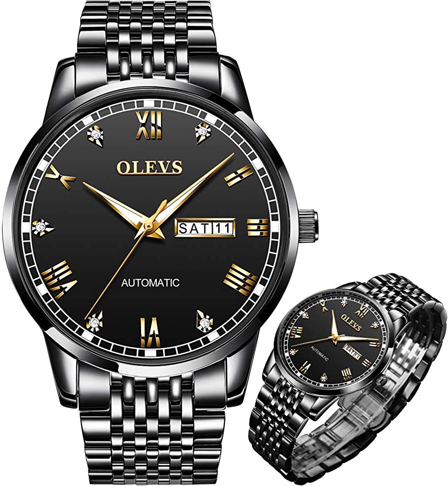 OLEVS Automatic Mechanical Watch,Day Date Automatic Watch Men,Self Wind Men's Luminous Waterproof Stainless Steel Watch