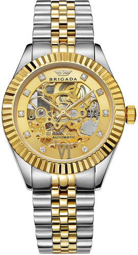 BRIGADA Swiss Watches Luxury Golden Automatic Watches for Men,Brilliant Mechanical Men's Watches - Gold and Silver Mixed