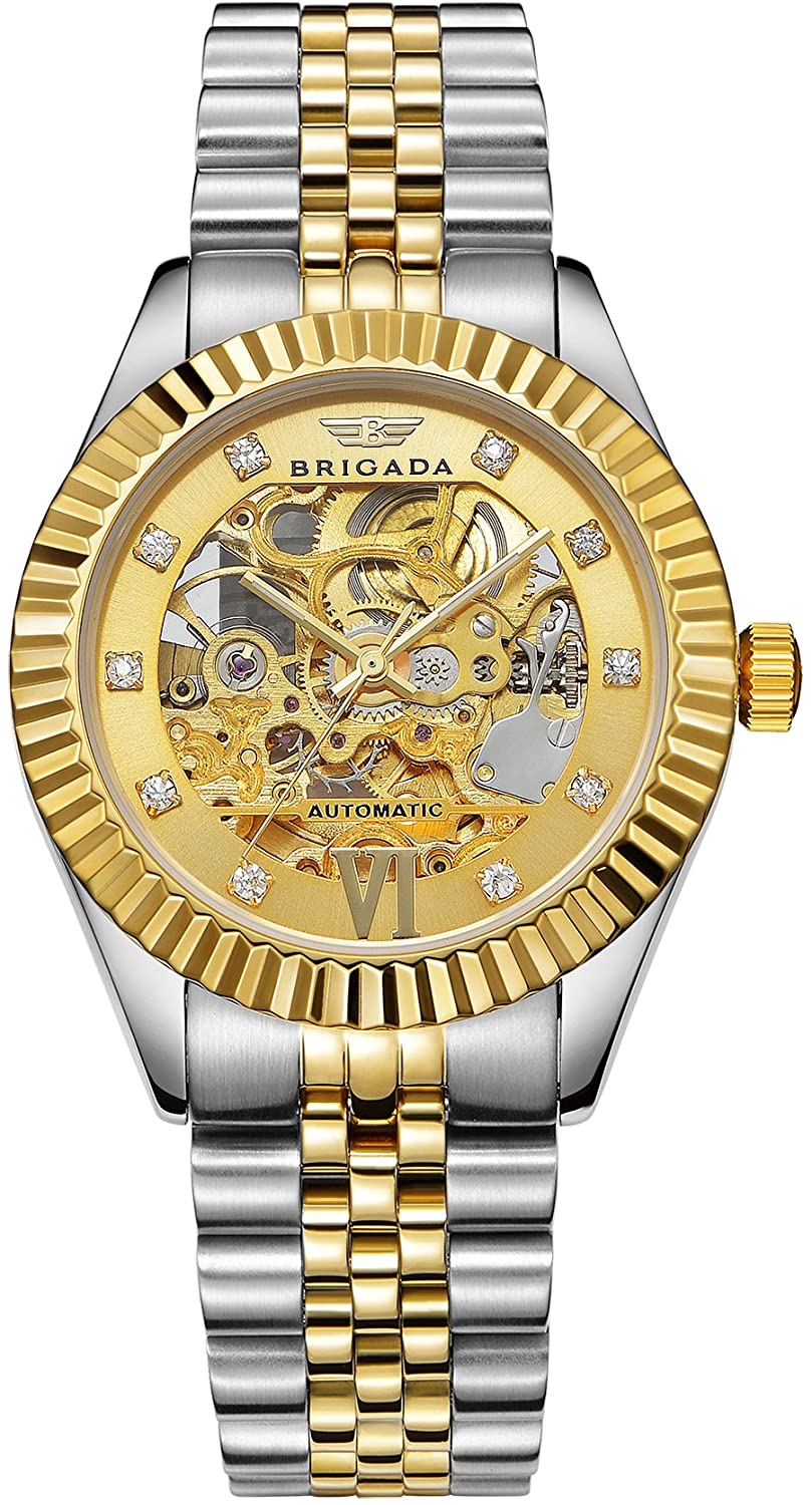 BRIGADA Swiss Watches Luxury Golden Automatic Watches for Men,Brilliant Mechanical Men's Watches - Gold and Silver Mixed
