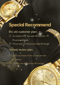 BRIGADA Swiss Watches Luxury Golden Watches for Men, Automatic Hollow Mechanical Men's Watch