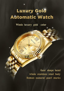 BRIGADA Swiss Watches Luxury Golden Watches for Men, Automatic Hollow Mechanical Men's Watch