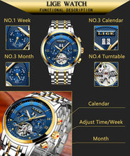 Load image into Gallery viewer, LIGE Watches Mens Luxury Automatic Mechanical Watch Men Waterproof Full Steel Business Dress Wrist Watch