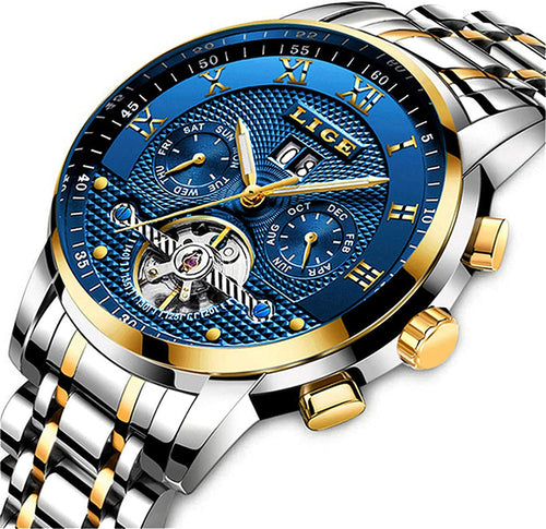 LIGE Watches Mens Luxury Automatic Mechanical Watch Men Waterproof Full Steel Business Dress Wrist Watch