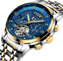 Load image into Gallery viewer, LIGE Watches Mens Luxury Automatic Mechanical Watch Men Waterproof Full Steel Business Dress Wrist Watch (gold blue)