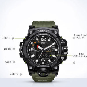 SMAEL Sport Watch Men Waterproof S Shock Dual Time Wristwatch mens watches top brand luxury 1545 Watch LED Men's Wristwatches