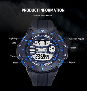 Mens Digital Wristwatches Waterproof SMAEL Sport Watches Alarm Shock Clock LED Watch Men Digital 1519 Military Watches Army Men