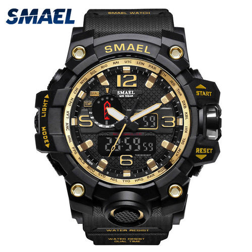 Mens Watches Gold SMAEL Brand  Watch S Shock Digital Wristwatch Alarm timekeeper 1545 Sport watch Dual Time Clock Men Militar