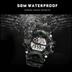 Men Watch 50m Waterproof SMAEL Top S Shock Watch Men LED Sport Watches Camouflage Watch Band 1385C Digital Wristwatches Military