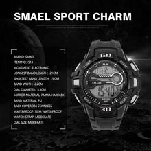 Load image into Gallery viewer, Sport Watches 5Bar Water Resist SMAEL Brand LED Watches Automatic Alarm Watch Men Big Dial 1513 Digital Wrist Watches Waterproof