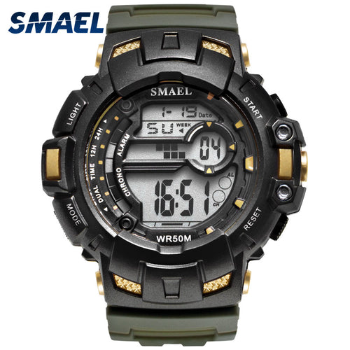 LED Digital Wrsitwatches SMAEL Army Green Clocks Men S Shock Resistant Military Watches Band 1532A Sport Wtaches 50M Waterproof