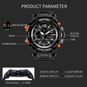 SMAEL Brand Men Watches Clock Men Military Army Sport LED Digital Wristwatch Alarm Date 1702 relogio masculino esportivo militar