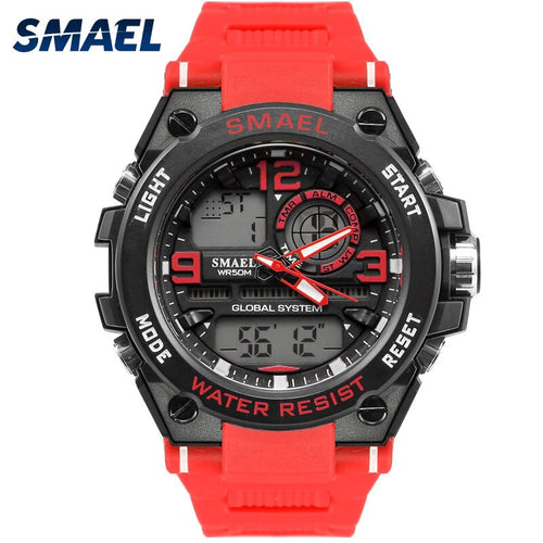 Waterproof  Male Sport Clock SMAEL Brand Red Color LED Electronics Chronograph Auto Date Wristwatch Outdoor Sports Watches  1603