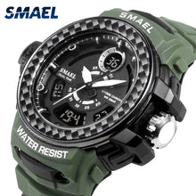 Load image into Gallery viewer, Men Watches 2019 Luxury Brand Smael Digital Wristwatches Men Clock Army Green Waterproof Dual Time 8014 Sport Watches Military