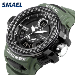 Men Watches 2019 Luxury Brand Smael Digital Wristwatches Men Clock Army Green Waterproof Dual Time 8014 Sport Watches Military