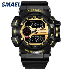 Load image into Gallery viewer, SMAEL Sport Watches Men Black Gold 50m Waterproof Dive Digital Watch Military Quartz Wristwatch 1436 relogio masculino LED Watch