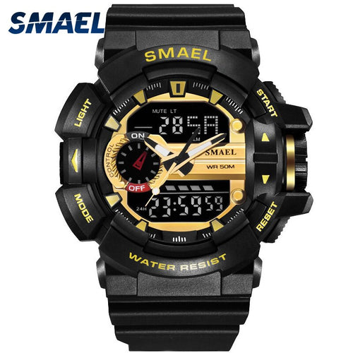 SMAEL Sport Watches Men Black Gold 50m Waterproof Dive Digital Watch Military Quartz Wristwatch 1436 relogio masculino LED Watch